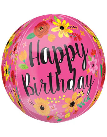 Pink Floral Birthday Orbz Balloon