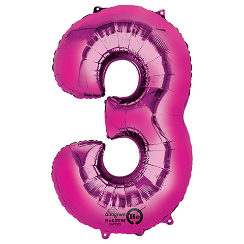 34" Number 3 Hot Pink