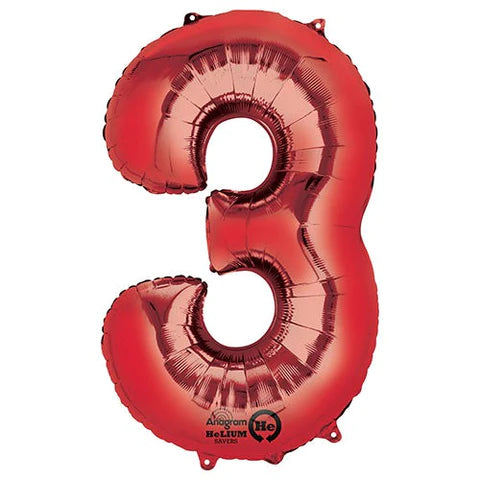 34" Number 3 Red